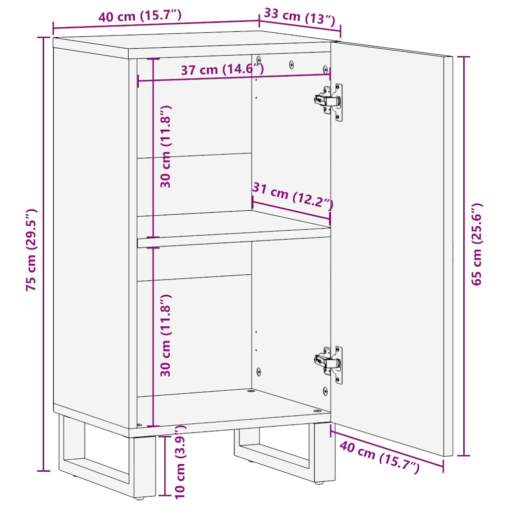 Σκευοθήκη μαύρο 40x33x75 cm μασίφ ξύλο Μάνγκο
