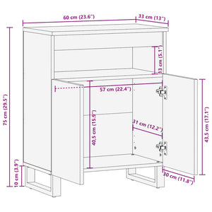 Μπουφές Μαύρο 60x33x75 cm Μασίφ Ξύλο Μάνγκο