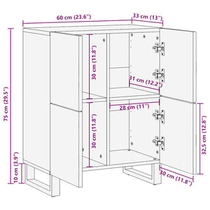 Μπουφές Μαύρο 60x33x75 cm Μασίφ Ξύλο Μάνγκο