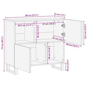 Σκευοθήκη Μαύρο 80x33x75 cm μασίφ ξύλο Μάνγκο