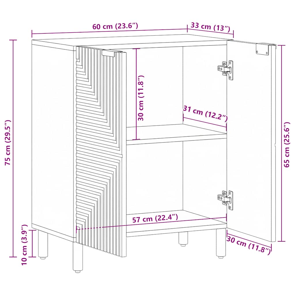 Sideboard καφέ 60x33x75 cm μασίφ ξύλο Mango