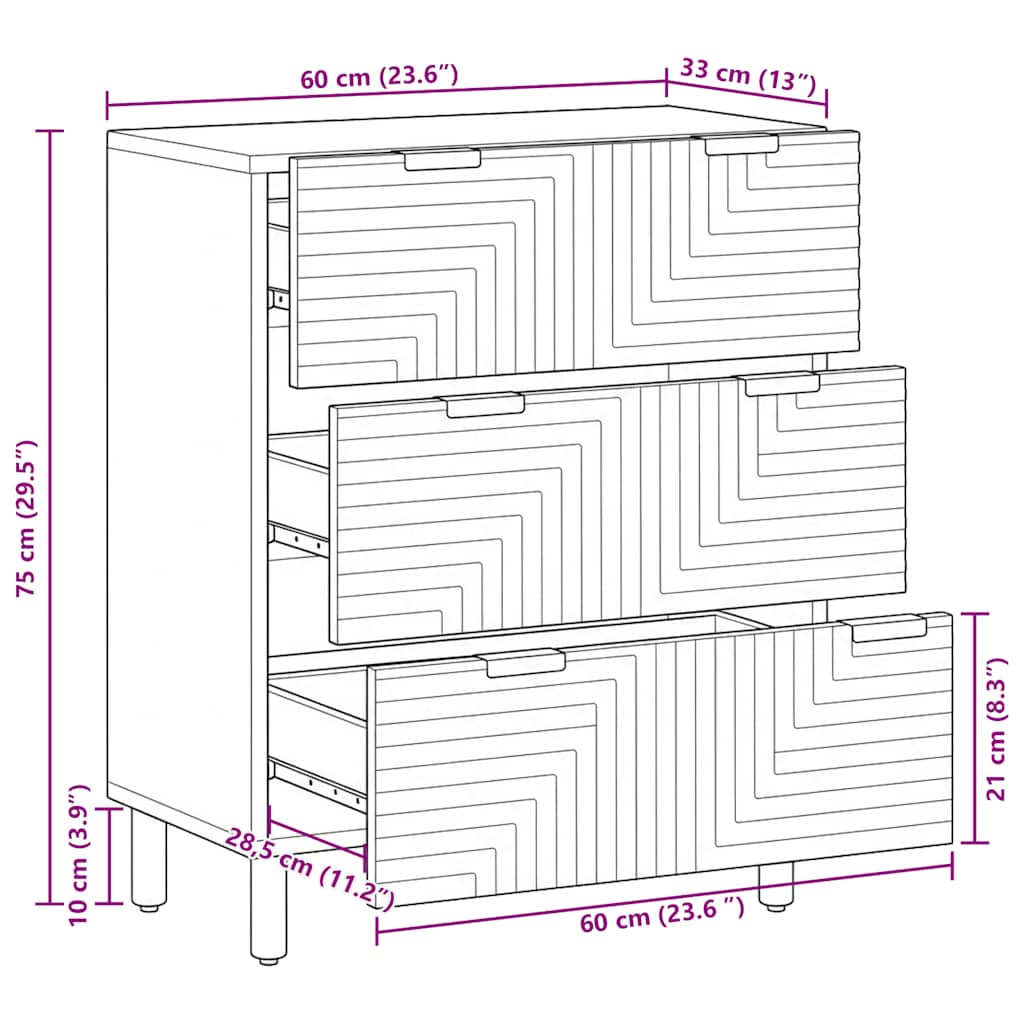 Sideboard καφέ 60x33x75 cm μασίφ ξύλο Mango - Pakobazaar