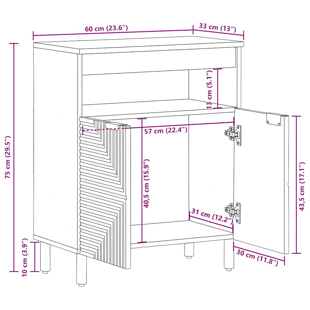 Sideboard καφέ 60x33x75 cm μασίφ ξύλο Mango