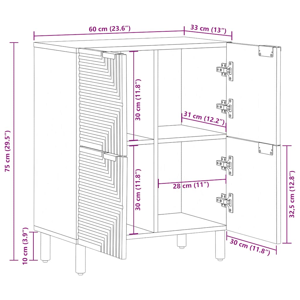 Sideboard καφέ 60x33x75 cm μασίφ ξύλο Mango