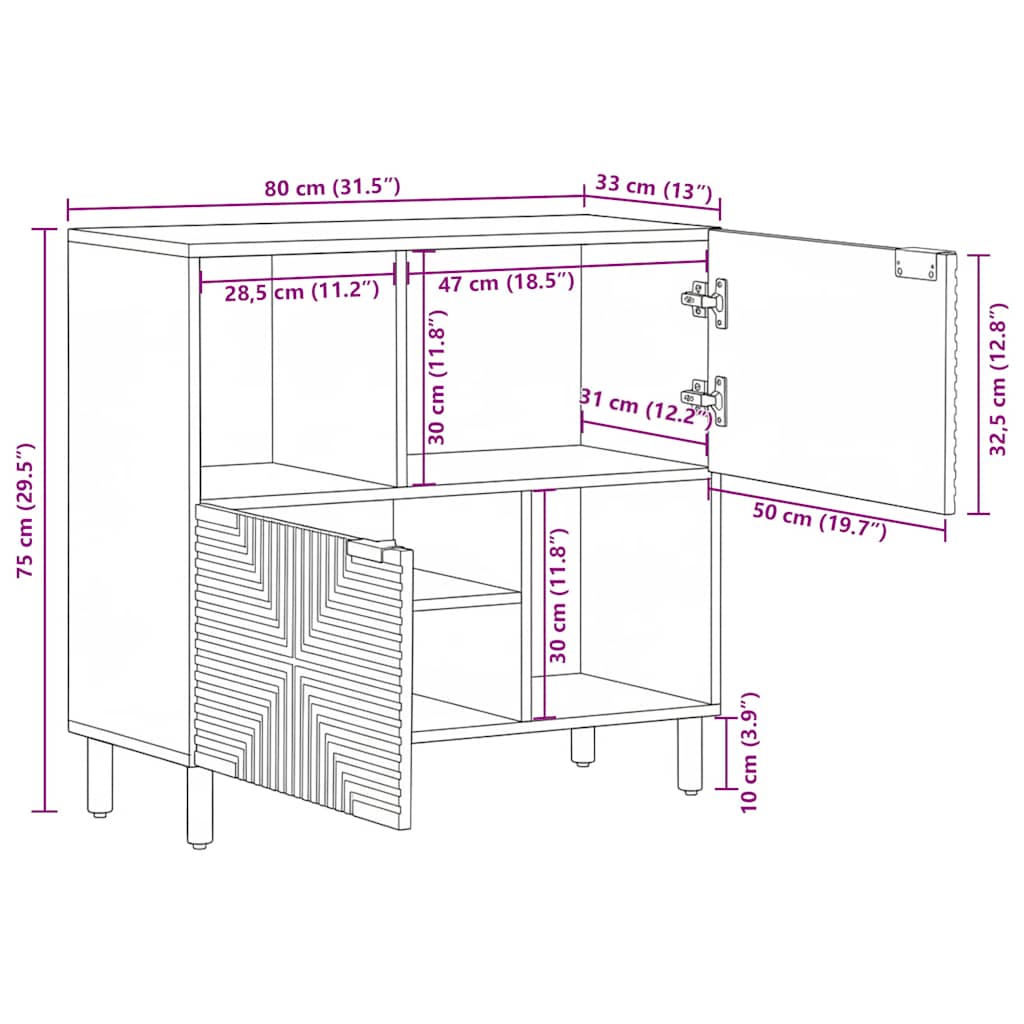 Sideboard καφέ 80x33x75 cm μασίφ ξύλο Mango