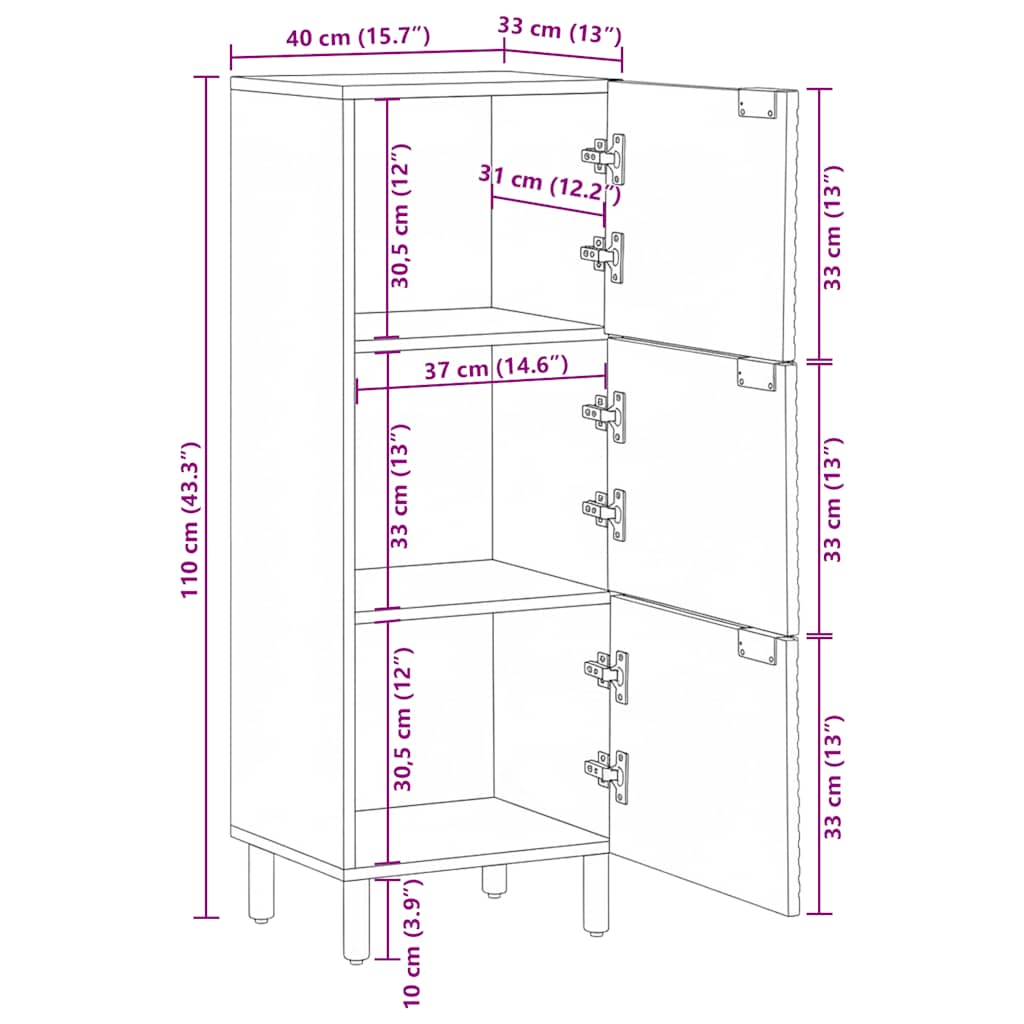 Highboard καφέ 40x33x110 cm μασίφ ξύλο Mango - Pakobazaar