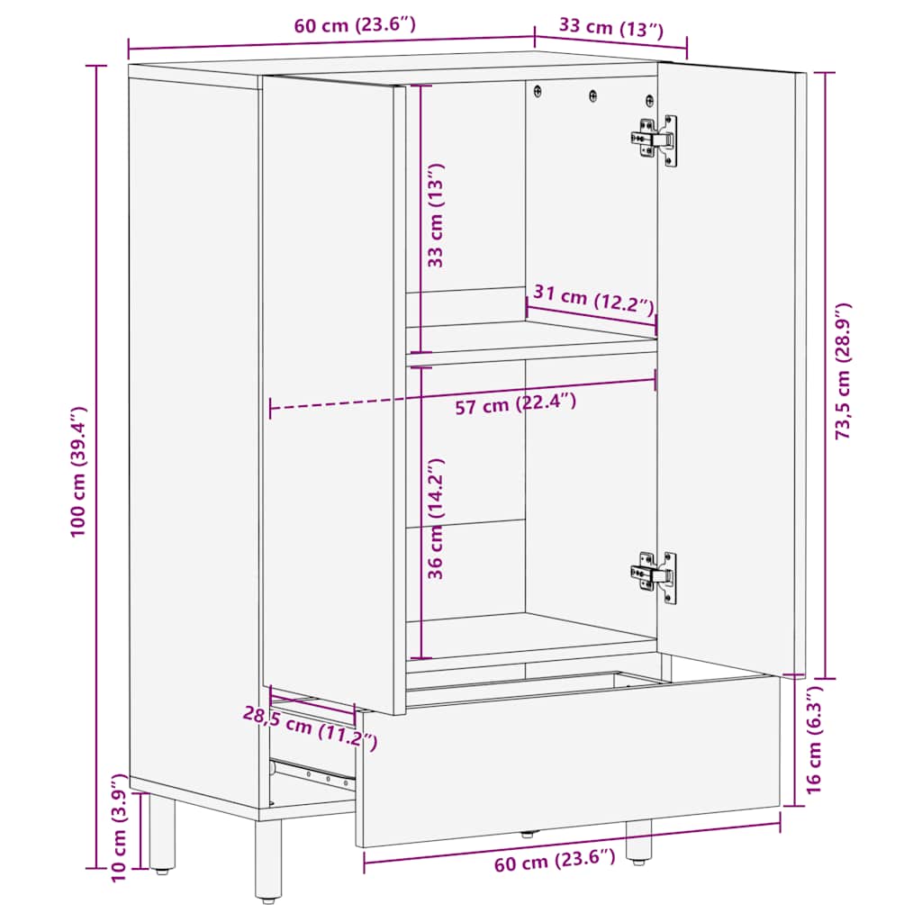 Highboard καφέ 60x33x100 cm μασίφ ξύλο Mango - Pakobazaar