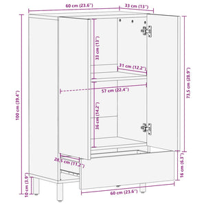 Highboard καφέ 60x33x100 cm μασίφ ξύλο Mango - Pakobazaar