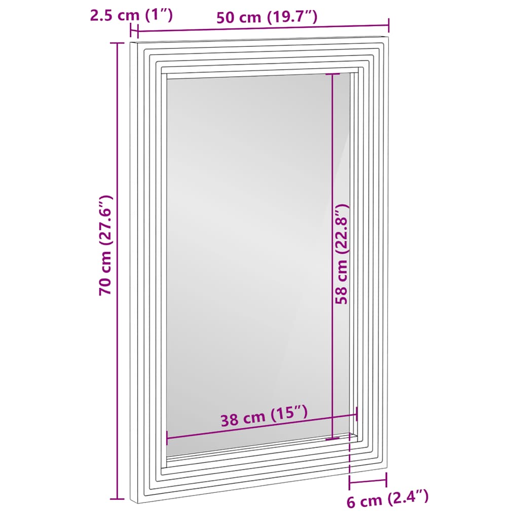 Καθρέφτης μπάνιου καφέ 50x70x2,5 cm από μασίφ ξύλο Mango