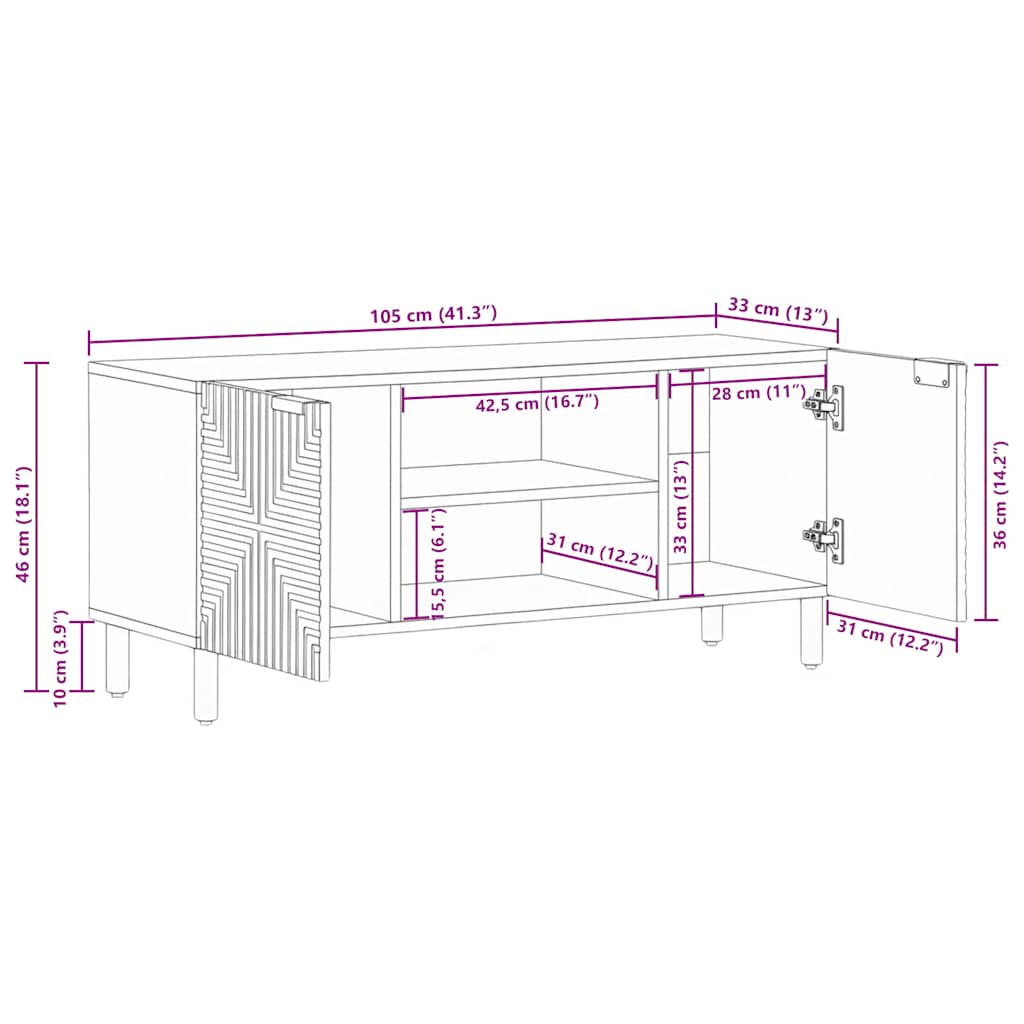 Έπιπλο Τηλεόρασης 105x33x46 εκ. από Μασίφ Ξύλο Ακακίας - Pakobazaar