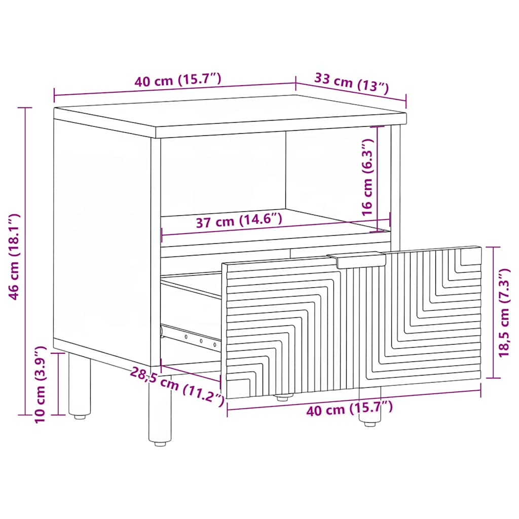 Κομοδίνα 2 τεμ. 40x33x46 εκ. από Μασίφ Ξύλο Ακακίας - Pakobazaar