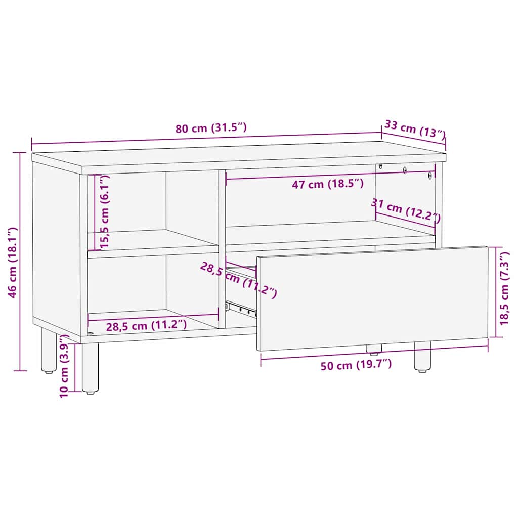 Ντουλάπι TV με συρτάρι Καφέ 80 x 33 x 46 εκ. Στερεό ξύλο μάνγκο