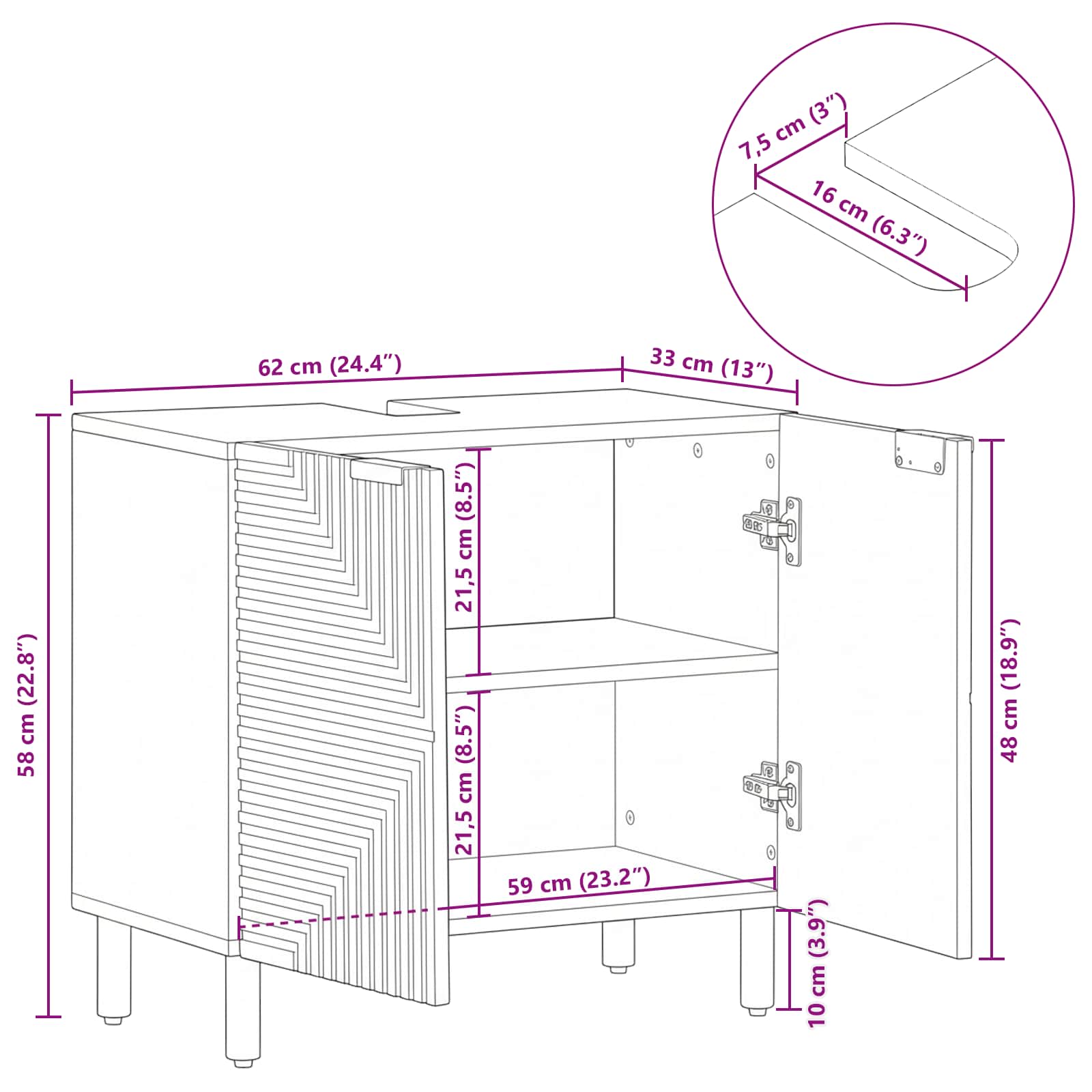 Ντουλάπα Νιπτήρα Mπάνιου Καφέ 62 x 33 x 58 εκ - Pakobazaar