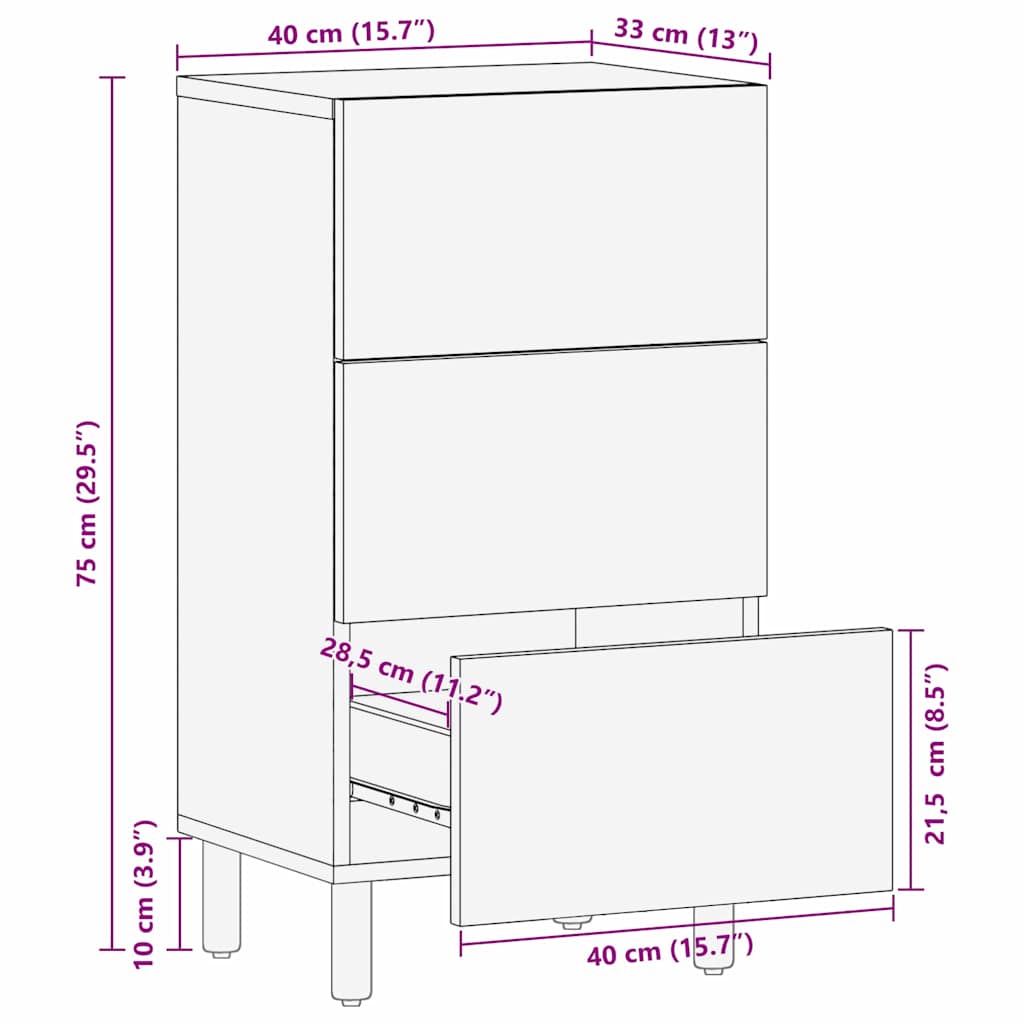 Πλαϊνό γραφείο Καφέ 40 x 33 x 75 εκ Στερεό ξύλο μάνγκο