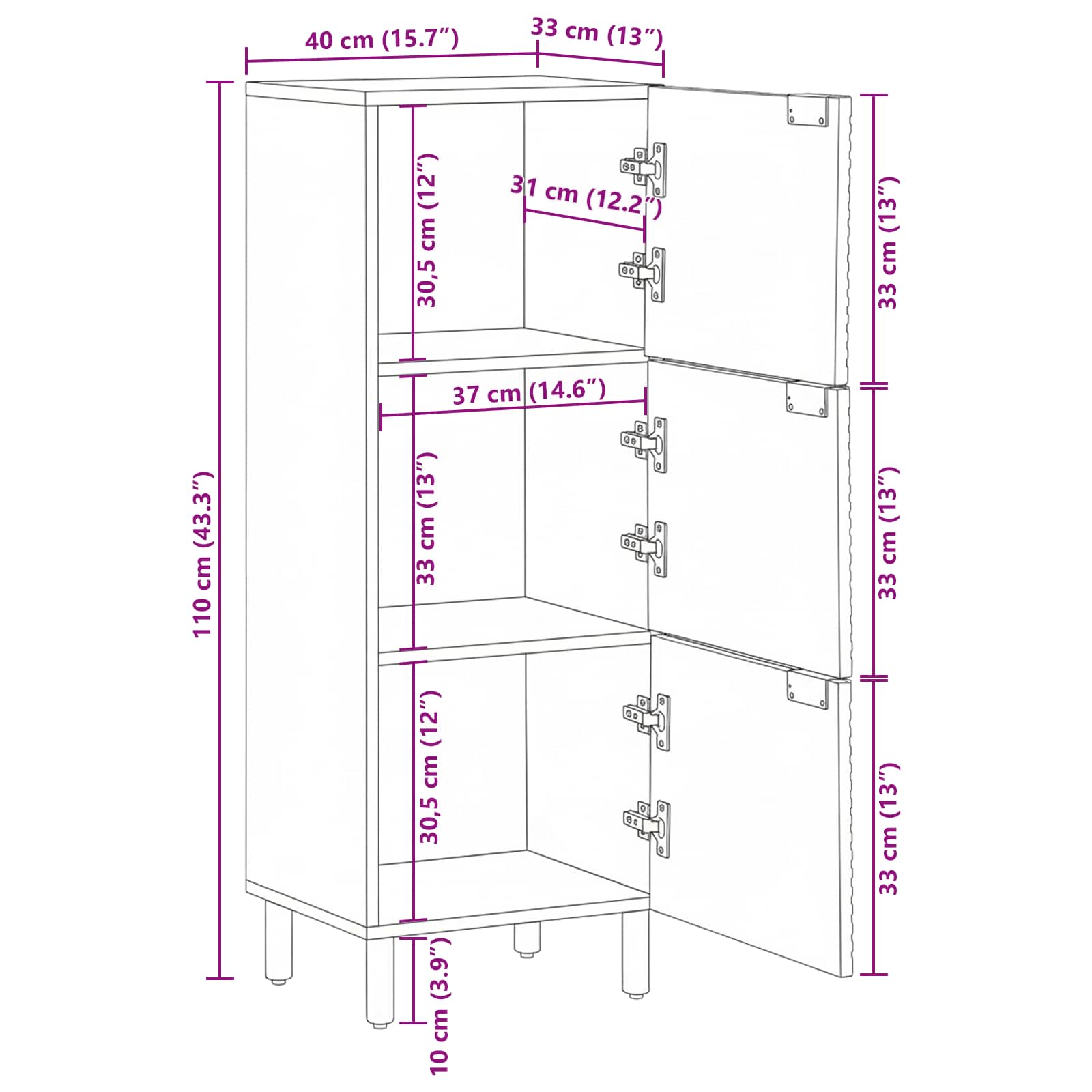 Highboard με ράφι Καφέ 40 x 33 x 110 εκ Στερεό ξύλο μάνγκο - Pakobazaar