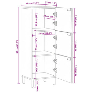 Highboard με ράφι Καφέ 40 x 33 x 110 εκ Στερεό ξύλο μάνγκο - Pakobazaar