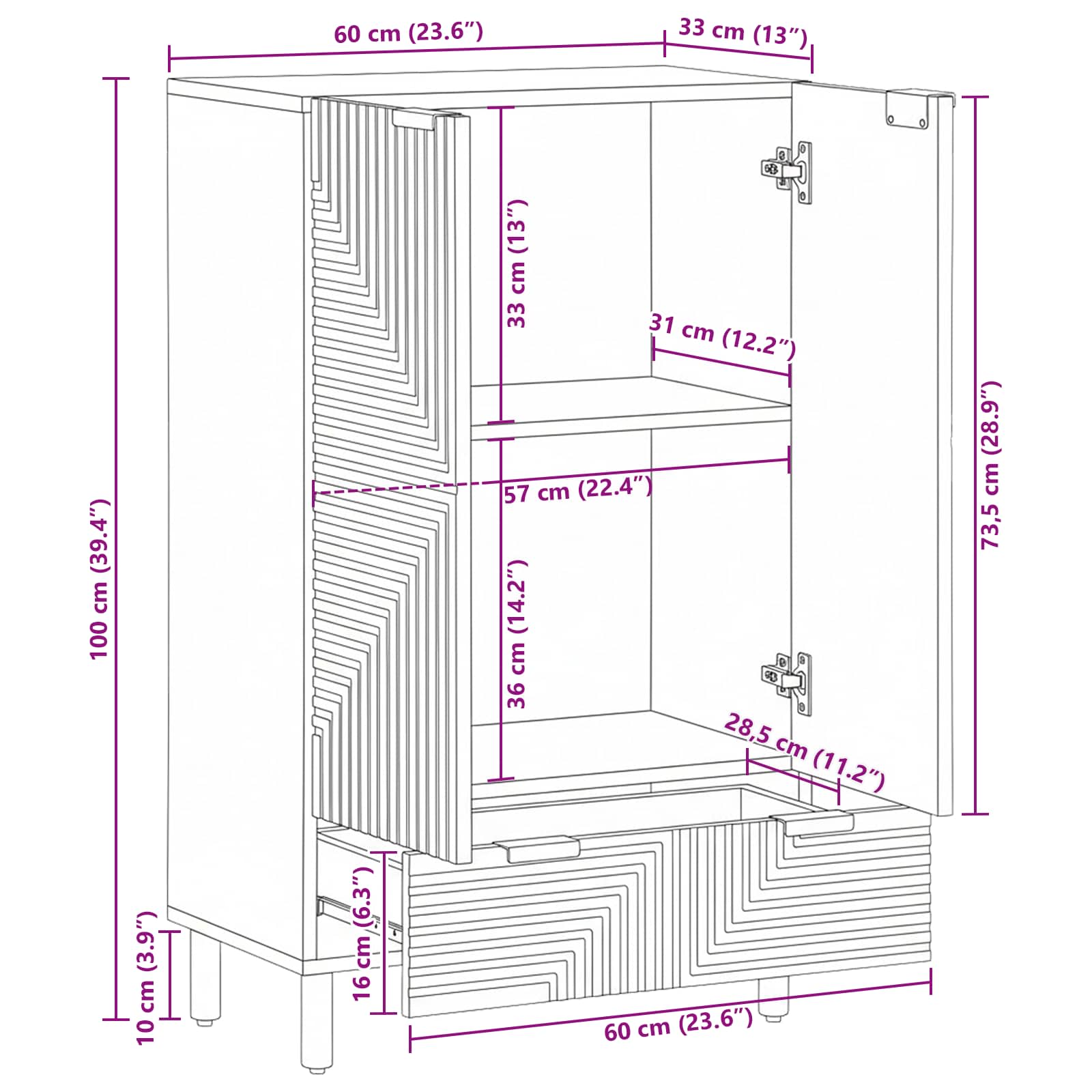 Highboard με συρτάρι Καφέ 60 χ 33 χ 100 εκ Στερεό ξύλο μάνγκο