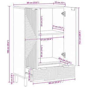 Highboard με συρτάρι Καφέ 60 χ 33 χ 100 εκ Στερεό ξύλο μάνγκο