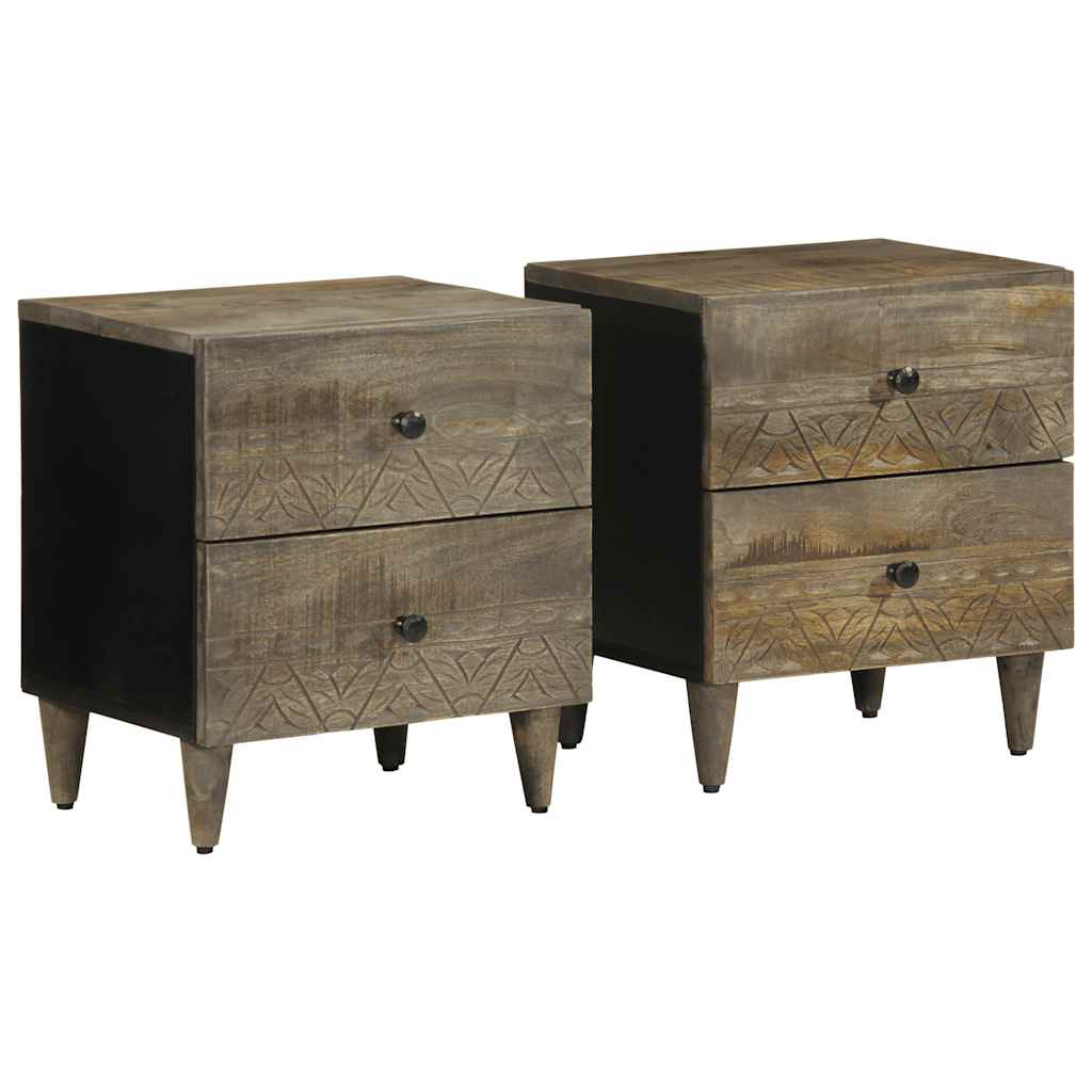 Κομοδίνα 2 τεμάχια ανοιχτό γκρι 40x33x46 cm μασίφ ξύλο Mango