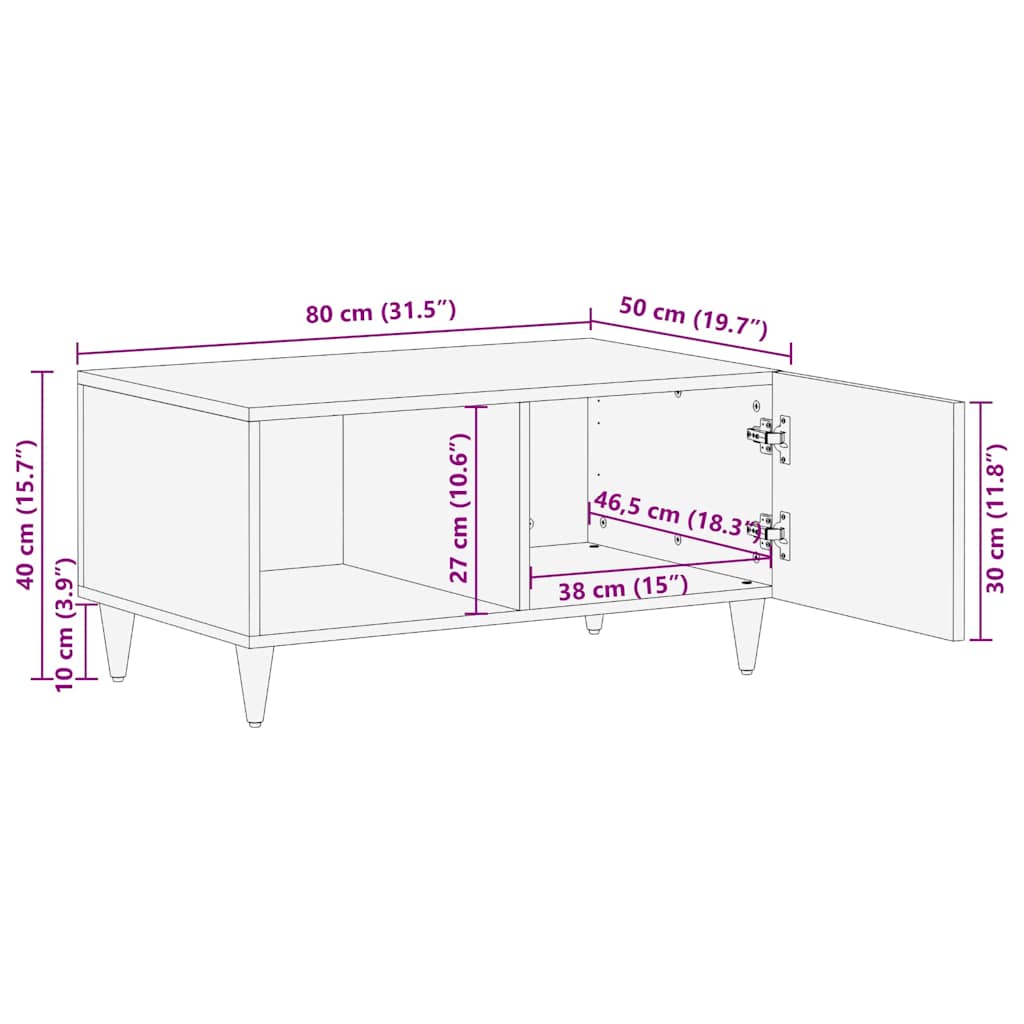 Τραπεζάκι σαλονιού ανοιχτό γκρι 80x50x40 cm μασίφ ξύλο Mango
