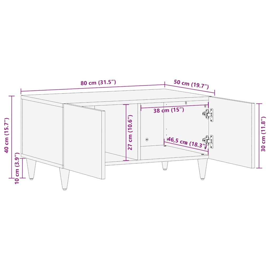 Τραπεζάκι σαλονιού ανοιχτό γκρι 80x50x40 cm μασίφ ξύλο Mango