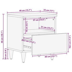 κομοδίνο ντουλάπι ανοιχτό γκρι 40x33x46 cm μασίφ ξύλο Mango