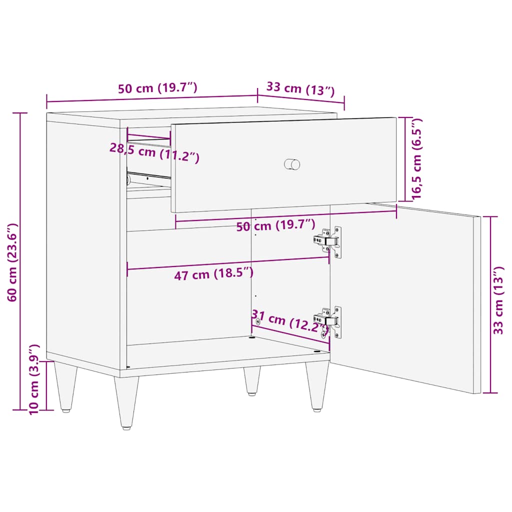κομοδίνο ντουλάπι ανοιχτό γκρι 50x33x60 cm μασίφ ξύλο Mango - Pakobazaar