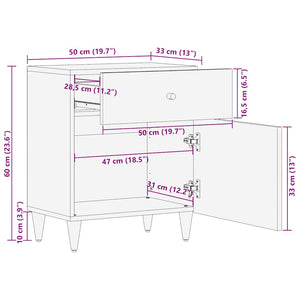 κομοδίνο ντουλάπι ανοιχτό γκρι 50x33x60 cm μασίφ ξύλο Mango - Pakobazaar