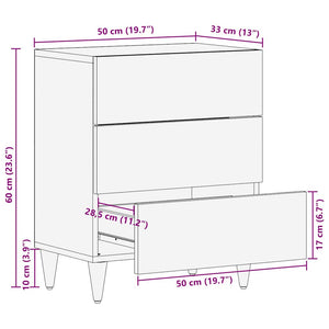 κομοδίνο ντουλάπι ανοιχτό γκρι 50x33x60 cm μασίφ ξύλο Mango - Pakobazaar