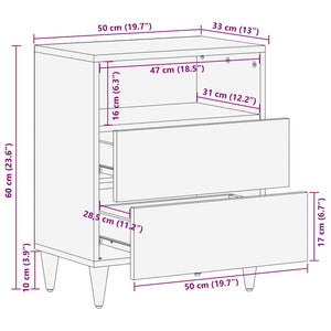 κομοδίνο ντουλάπι ανοιχτό γκρι 50x33x60 cm μασίφ ξύλο Mango