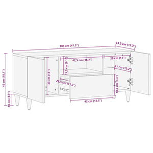 ντουλάπι τηλεόρασης  ανοιχτό γκρι 105x33,5x46cm μασίφ ξύλο Mango