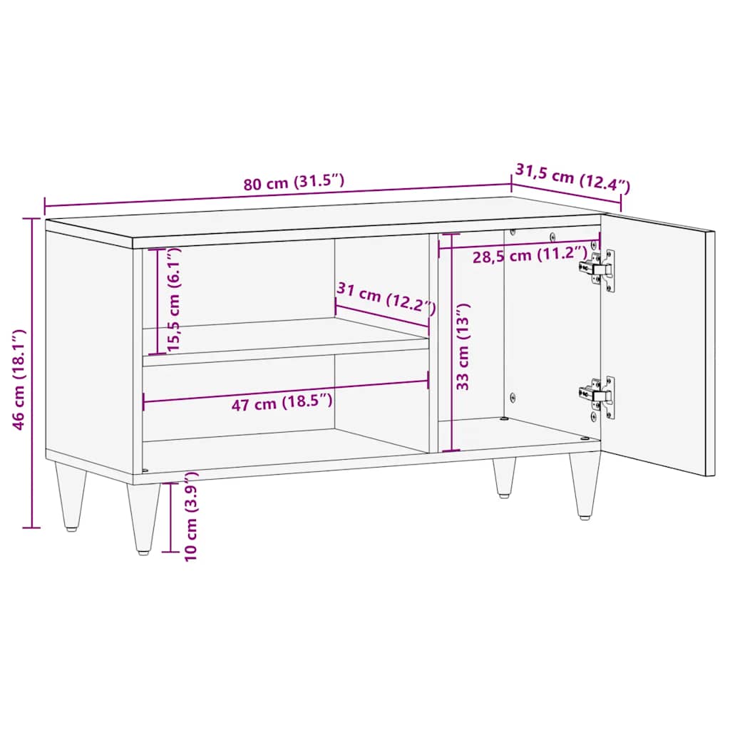 Ντουλάπι τηλεόρασης ανοιχτό γκρι 80x31,5x46 cm μασίφ ξύλο Mango