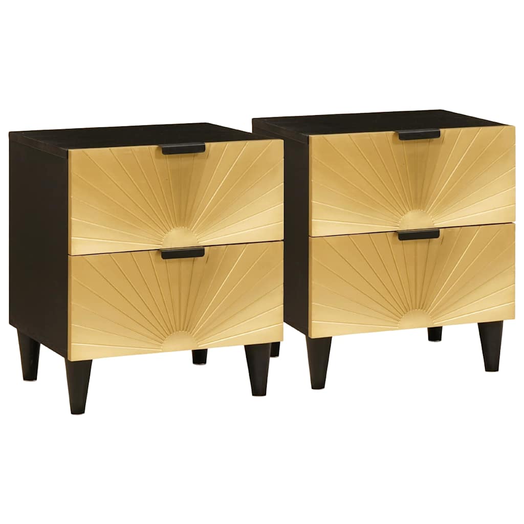Κομοδίνο με συρτάρι 2 pcs Μαύρο και Χρυσό 40 x 33,5 x 46 εκ - Pakobazaar