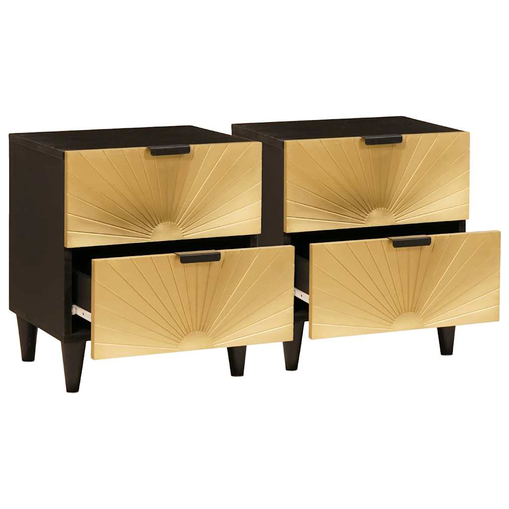 Κομοδίνο με συρτάρι 2 pcs Μαύρο και Χρυσό 40 x 33,5 x 46 εκ - Pakobazaar