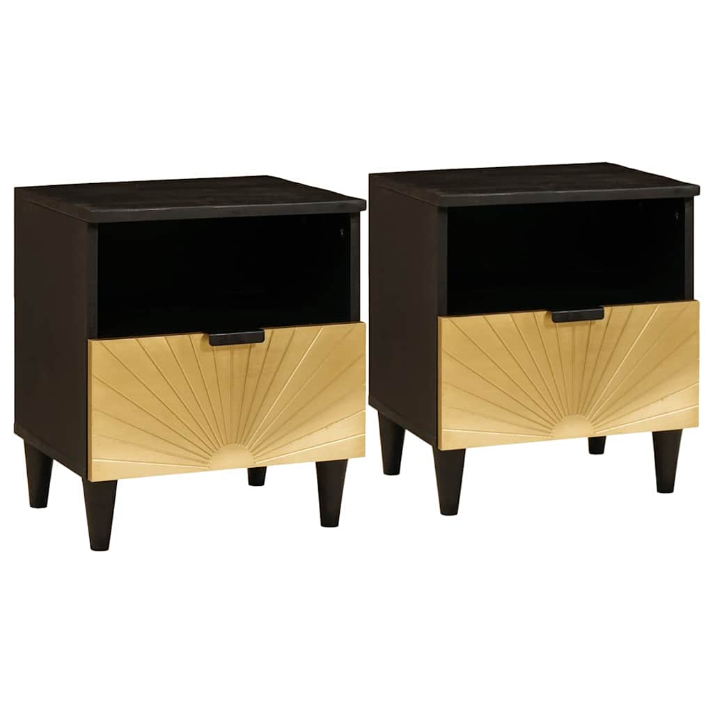 Κομοδίνο με συρτάρι 2 pcs Μαύρο και Χρυσό 40 x 33 x 46 εκ. - Pakobazaar