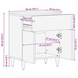 Κομοδίνο Μαύρο και Χρυσό 50 x 33 x 60 εκ Επεξεργασμένο Ξύλο