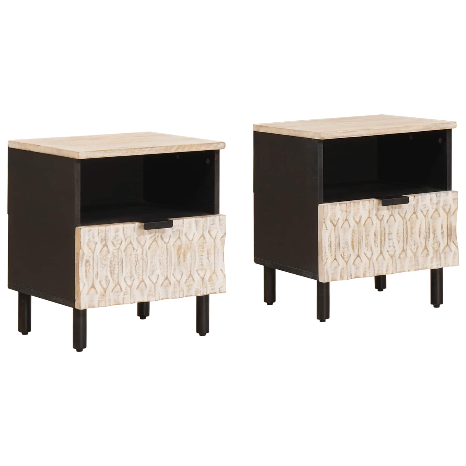 Κομοδίνο 2 pcs Λευκό 40 x 33 x 46 εκ. Στερεό ξύλο μάνγκο