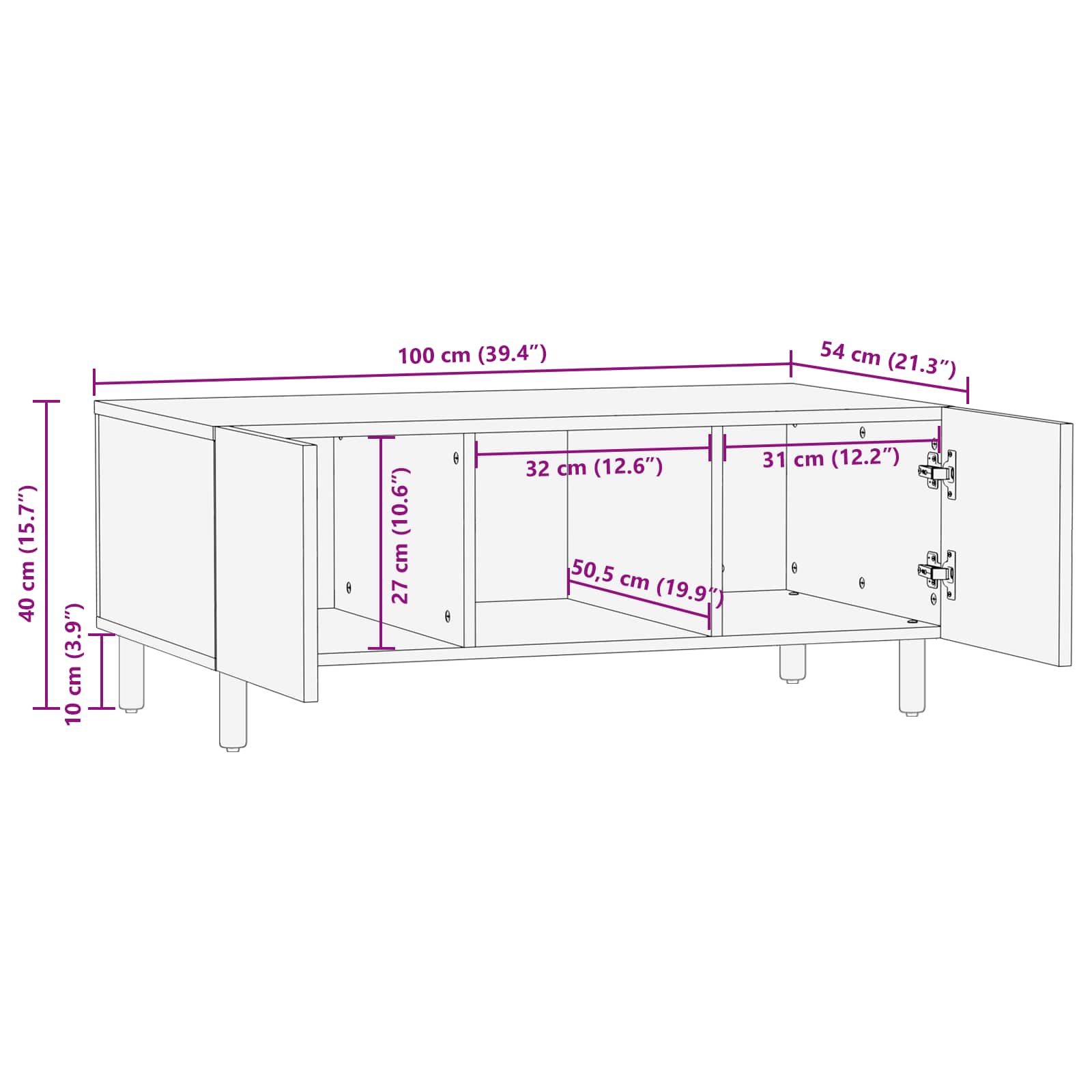 Τραπεζάκι σαλονιού Λευκό 100 x 54 x 40 εκ Στερεό ξύλο μάνγκο