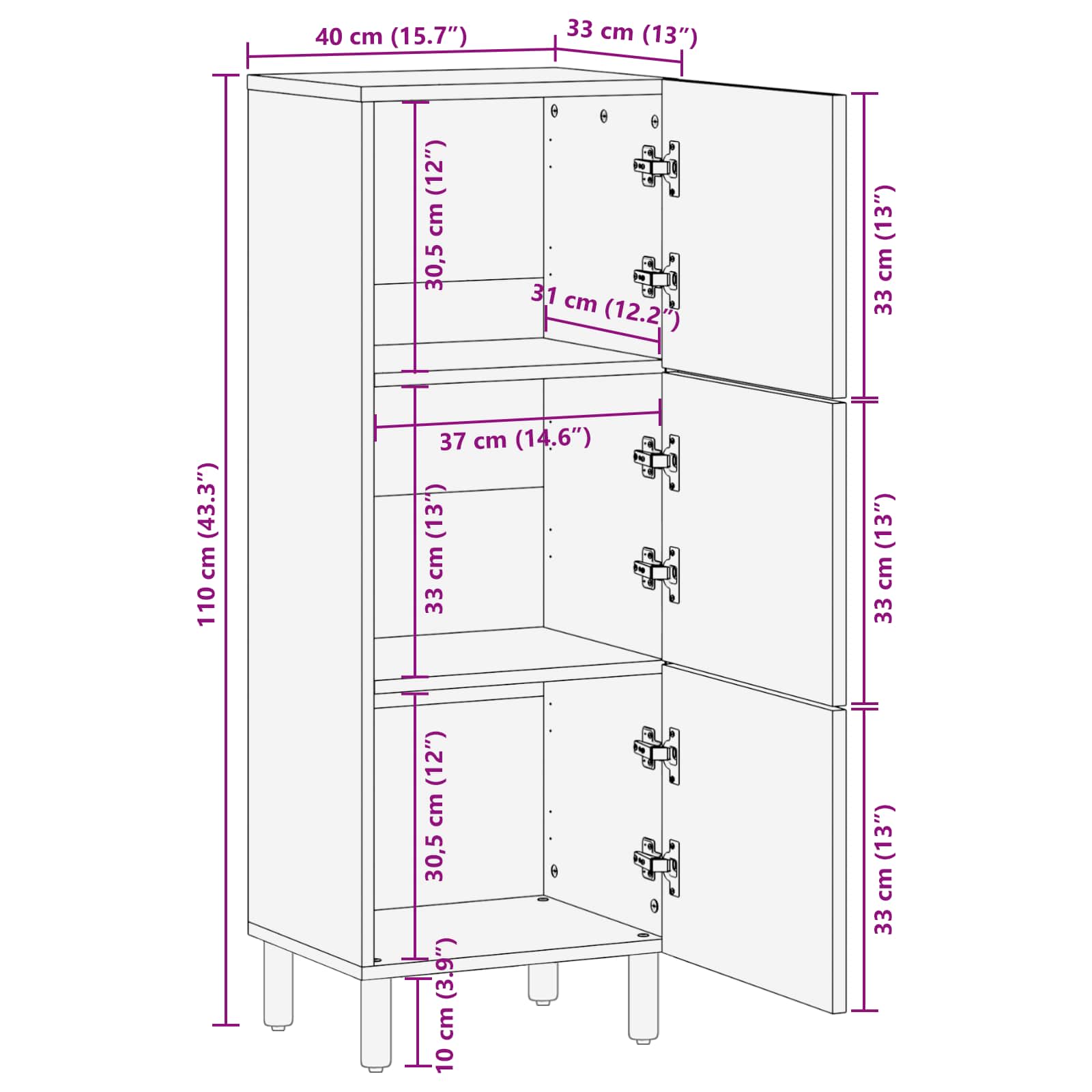 Highboard με πόρτα Λευκό Φινίρισμα Καθαρισμού 40 x 33 x 110 εκ