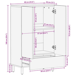 Highboard με πόρτα Λευκό Φινίρισμα Καθαρισμού 60 x 33 x 100 εκ.