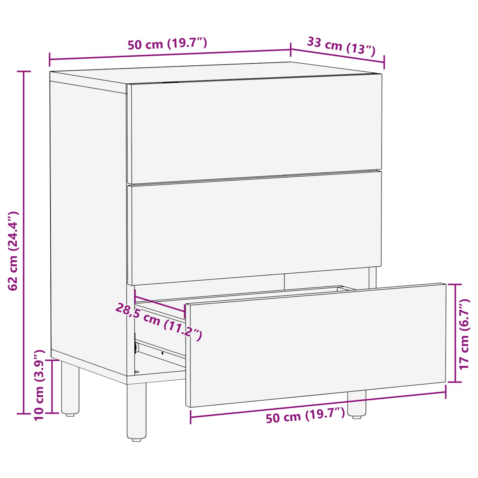 Κομοδίνο με συρτάρι Καφέ 50 x 33 x 62 εκ. Στερεό ξύλο μάνγκο