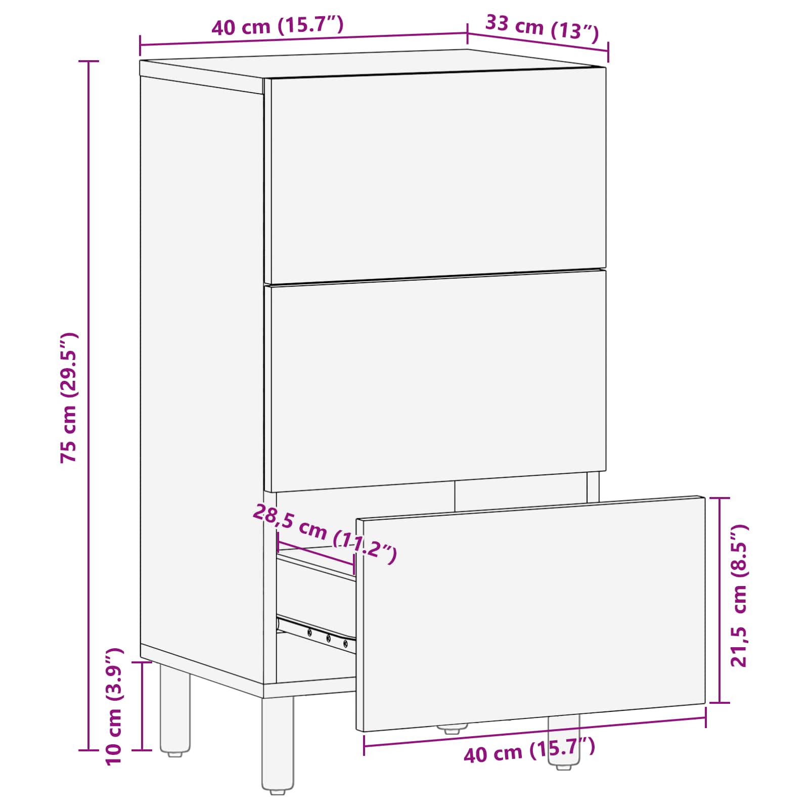 Πλαϊνό γραφείο Καφέ Φινίρισμα Ακακίας 40 x 33 x 75 εκ. - Pakobazaar