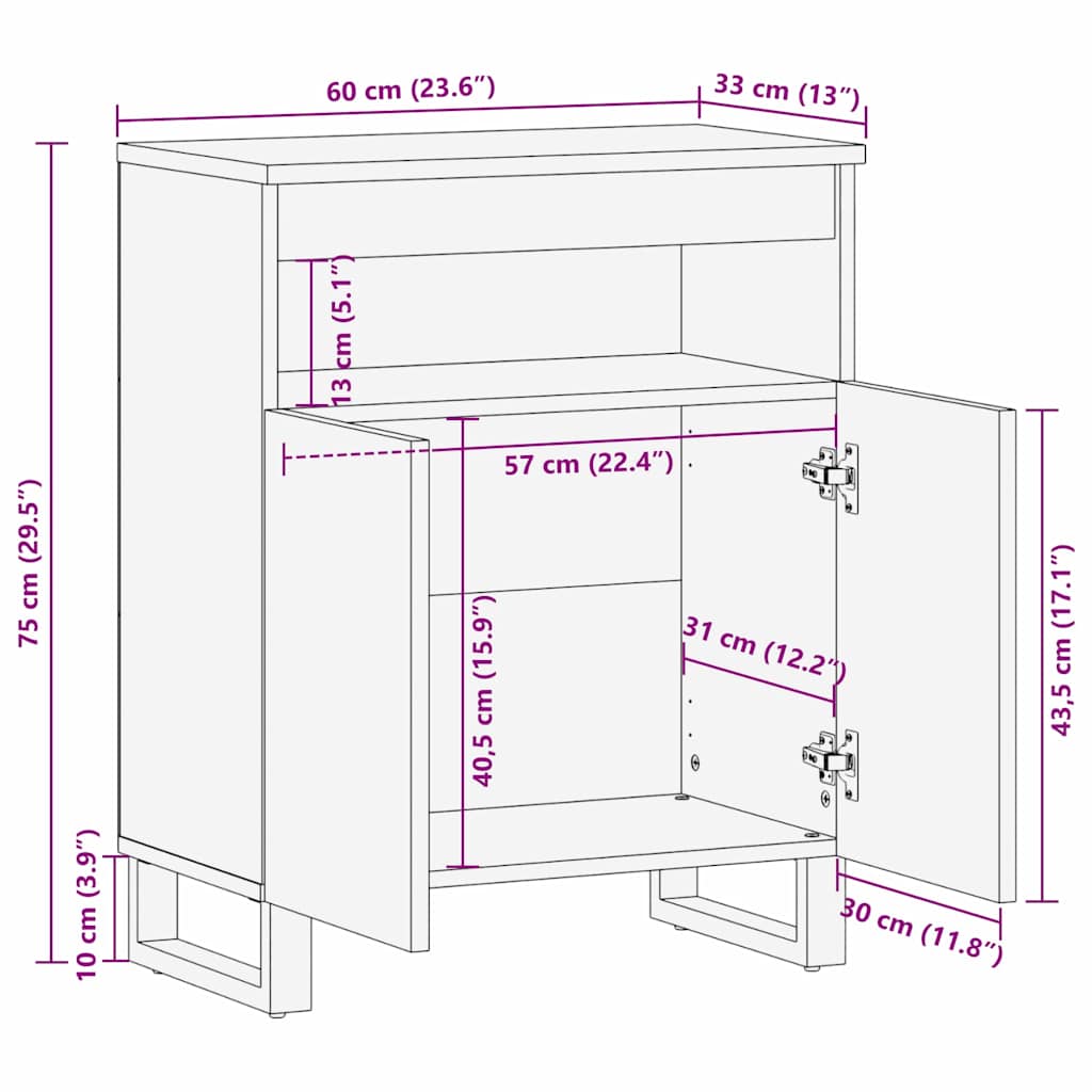 Πλαϊνό Γραφείο Καφέ 60 x 33 x 75 cm Μασίφ ξύλο μάνγκο - Pakobazaar