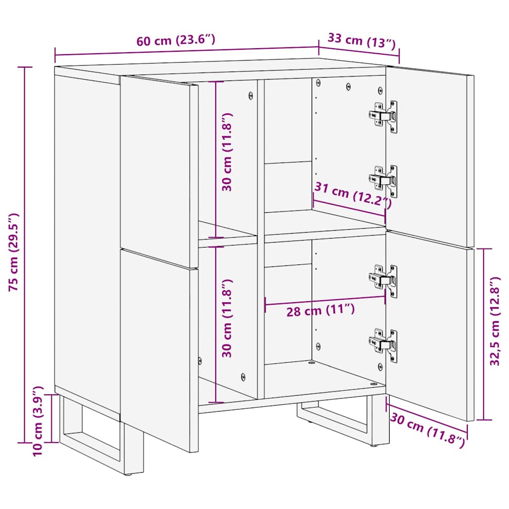 Πλαϊνό Γραφείο Καφέ 60 x 33 x 75 cm Μασίφ ξύλο μάνγκο - Pakobazaar