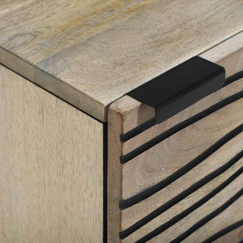 Κομοδίνο Λευκό και Μαύρο 40 x 33 x 46 εκ. Μασίφ ξύλο ακακίας