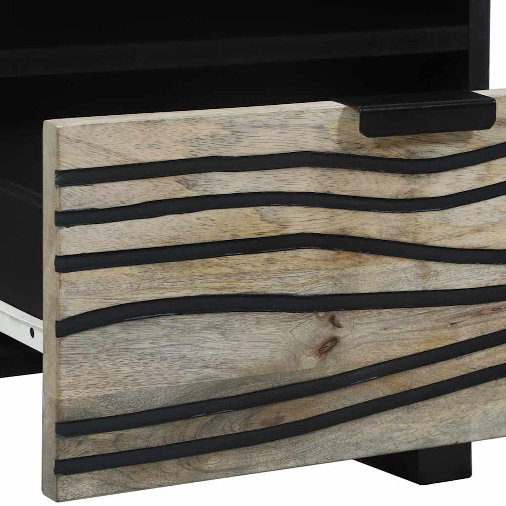 Κομοδίνο Λευκό και Μαύρο 40 x 33 x 46 εκ. Μασίφ ξύλο ακακίας