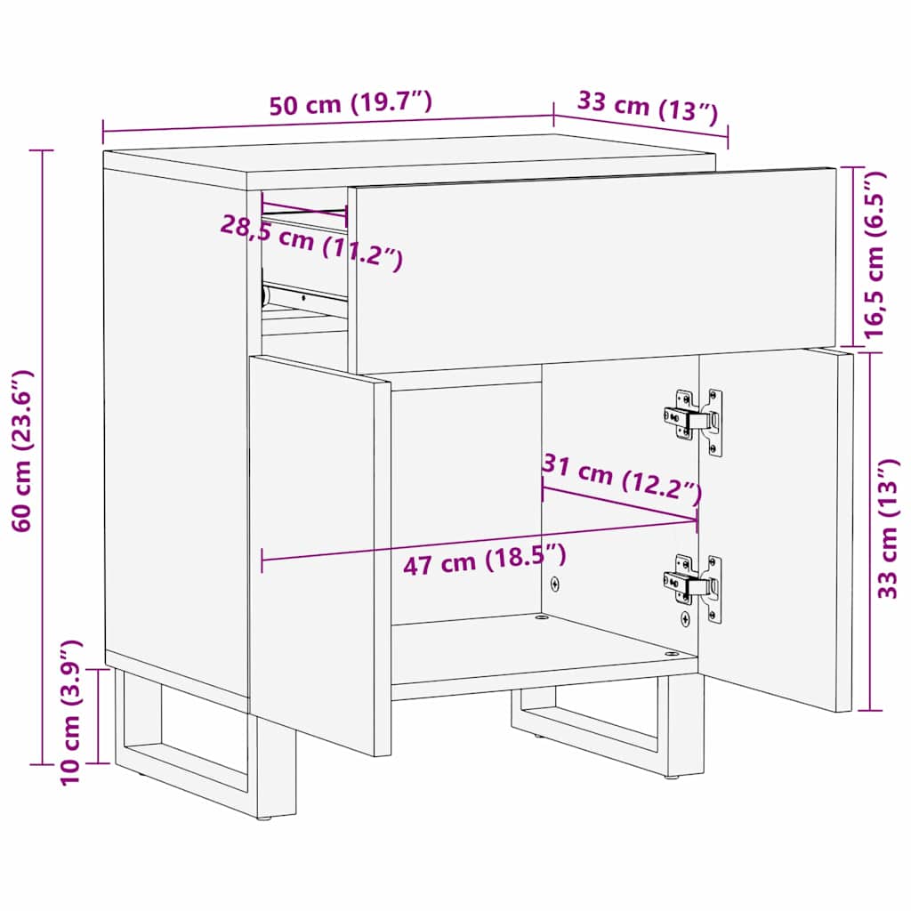 Κομοδίνο Λευκό 50 x 33 x 60 εκ Επεξεργασμένο Ξύλο