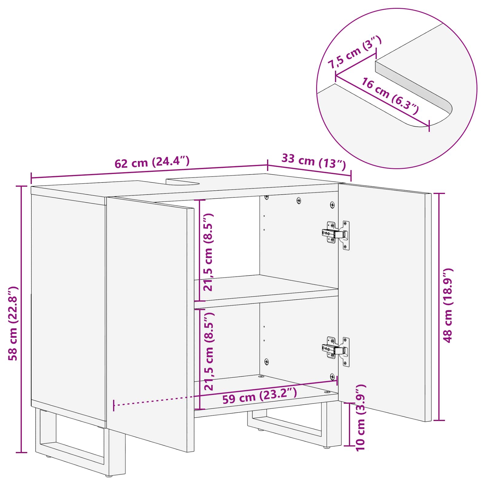 Ντουλάπα Νιπτήρα Mπάνιου με ράφι Λευκό 62 x 33 x 58 εκ. - Pakobazaar