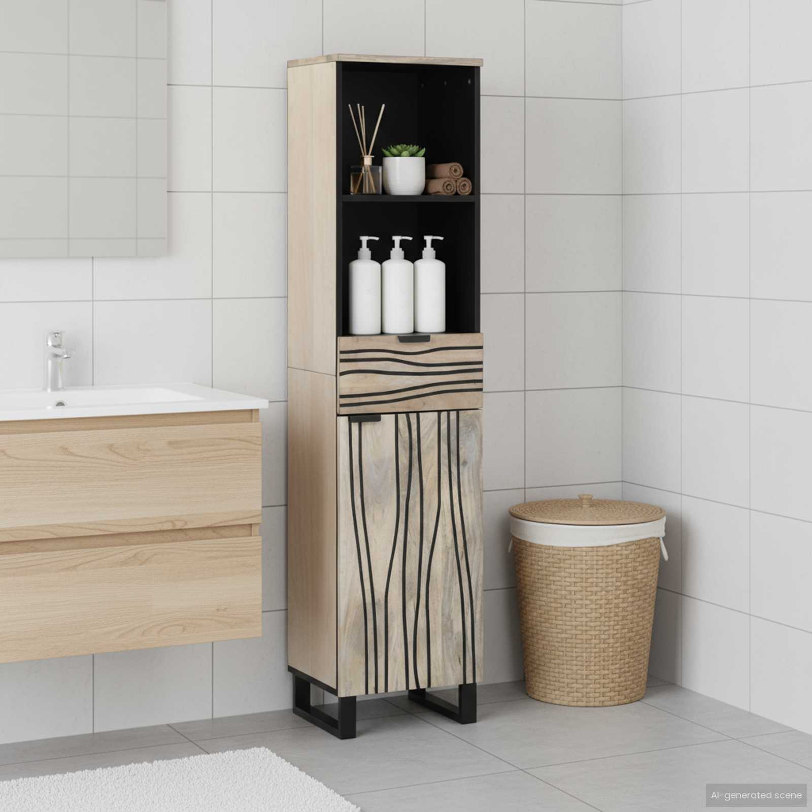 Ντουλάπα Νιπτήρα Mπάνιου με ράφι Λευκό 38 x 33 x 160 εκ. - Pakobazaar