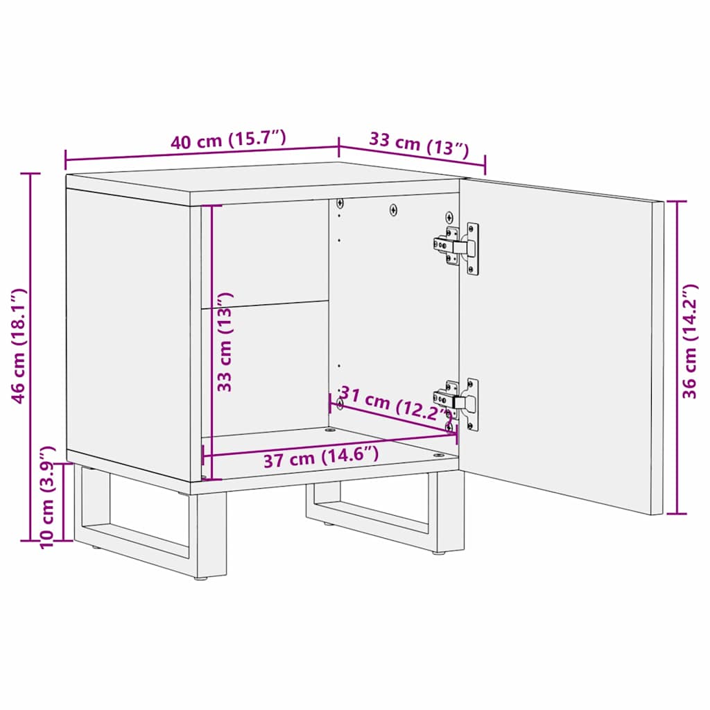 Κομοδίνο Καρυδιά 40 x 33 x 46 εκ. Μασίφ ξύλο ακακίας